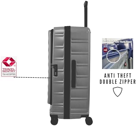 Pierre Cardin Front Zipper Luggage Lightweight Hardside Suitcase for Travel, TSA Approved, ANTI Theft Double Zipper (GREY, Set of 3)