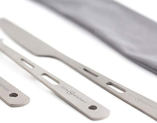 CORE ELEMENT CE 100% Titanium Three-Piece Utensil Set Fork Knife Spoon Outdoor Ultralight Portable Open Campfire Flatware for Camping Backpacking