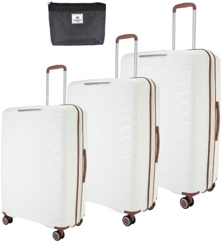Pierre Cardin Luggage Lightweight Suitcase for Travel,Unbreakable Luggage, 4 Sppiner Wheels.Set of 3 (White)