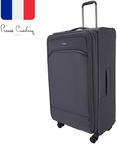 Pierre Cardin Softside Luggage Set of 5 Ultra Light Weight 4 Wheels TSA Approved (BLACK)