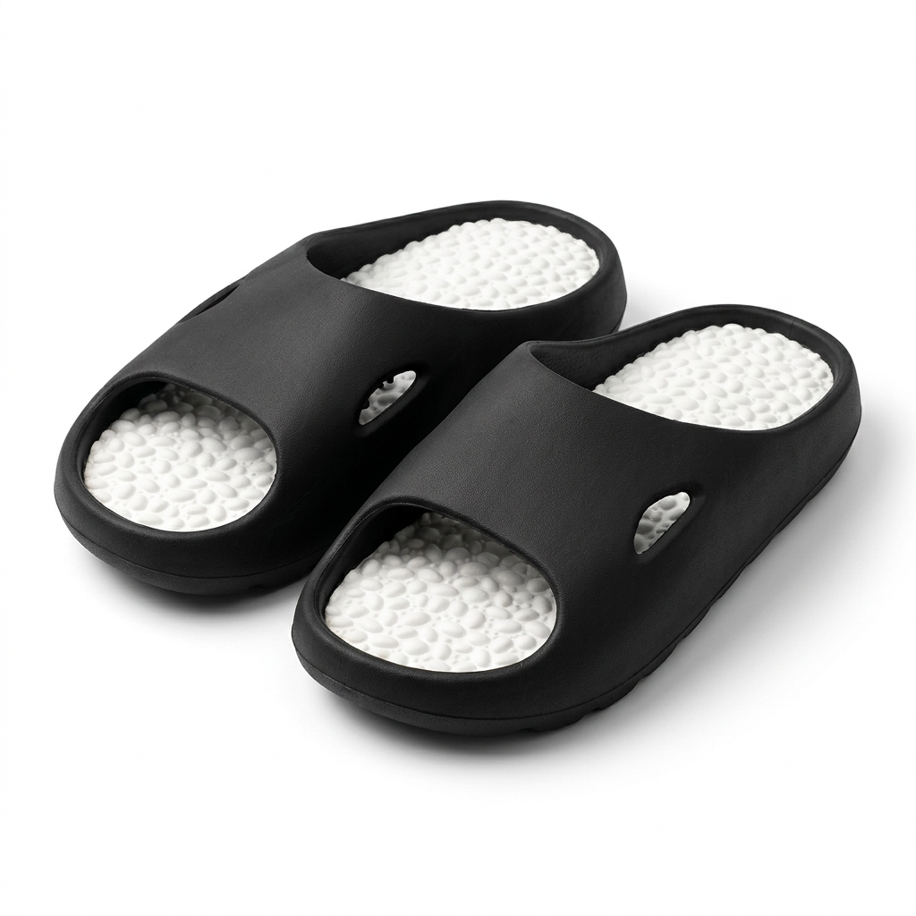 Bubble Footbed Cushion Slides (Black & White) / Ergonomic Massage Slippers