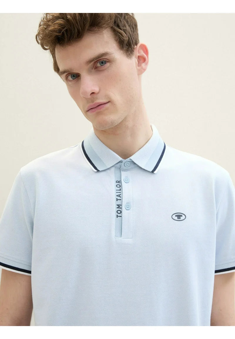 TOM TAILOR Polo Shirt - Foggy Blue White Two Tone