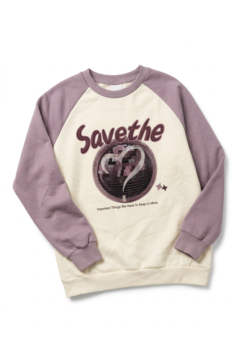 Diyana Women's Two-Tone Disco Ball Graphic Pullover Sweatshirt - Cream/Purple (Style-703A)