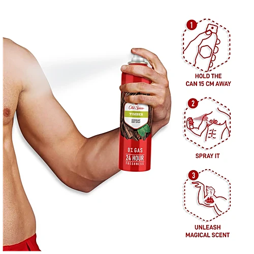 Old Spice Deodorant Body Spray - Timber, 0% Gas & 24 Hour Freshness, Long-Lasting Fragrance, 140 ml
