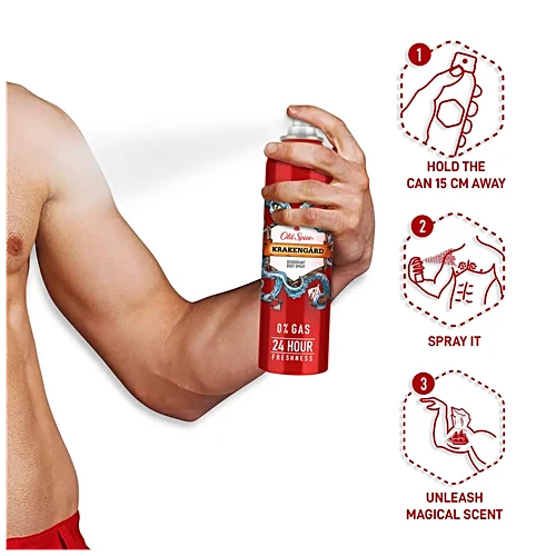 Old Spice Deodorant Body Spray - Krakengard, 0% Gas & 24 Hour Freshness, Long-Lasting Fragrance, 140 ml