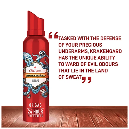 Old Spice Deodorant Body Spray - Krakengard, 0% Gas & 24 Hour Freshness, Long-Lasting Fragrance, 140 ml