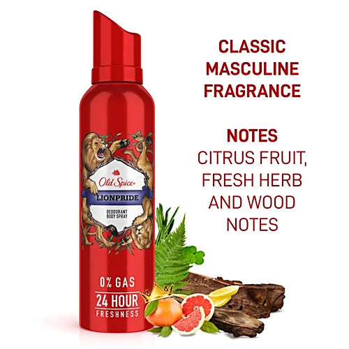 Old Spice Deodorant Body Spray - Lionpride, 0% Gas & 24 Hour Freshness, Long-Lasting Fragrance, 140 ml
