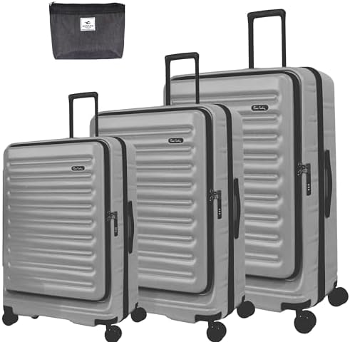 Pierre Cardin Front Zipper Luggage Lightweight Hardside Suitcase for Travel, TSA Approved, ANTI Theft Double Zipper (GREY, Set of 3)