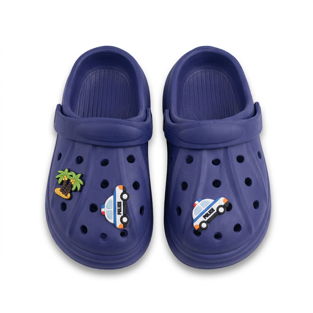 Clogs Kids' Classic Navy Blue  with Police Car & Palm Tree Charms