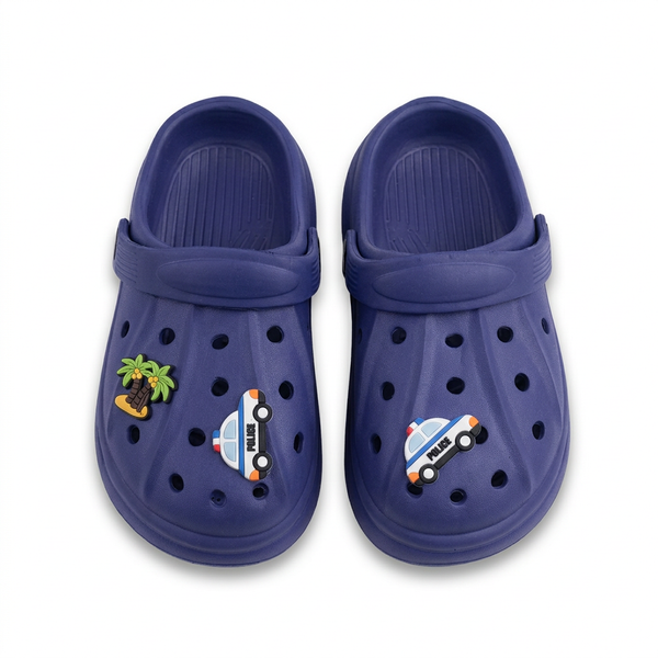 Clogs Kids' Classic Navy Blue  with Police Car & Palm Tree Charms