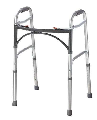 Drive Medical Deluxe 2-Button Folding Walker, Lightweight Walkers for Seniors and Adults (Silver)