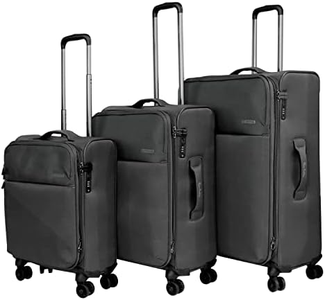 Pierre Cardin Luggage Softside Lightweight Suitcase for Travel, TSA Approved Lock, Anti Theft Double Zipper, Mercury Collection (Set of 3, Black)