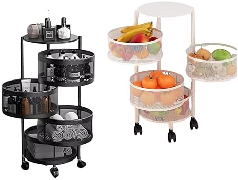Prince horizone Multi-Layer Kitchen Storage Shelf, Rotatable Kitchen Fruit Vegetable Storage Basket, Storage Rack Floor Standing (White, 30x30x60 CM)