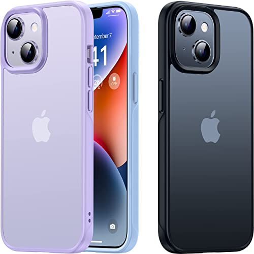 جراب CASEKOO مقاوم للصدمات لهاتف iPhone 14 Plus/15 Plus [حماية من السقوط العسكري حتى 10 أقدام] [مضاد للانزلاق ومريح في الإمساك] غطاء هاتف شفاف واقٍ رفيع ومضاد لبصمات الأصابع مقاس 6.7 بوصة، أسود غير لامع