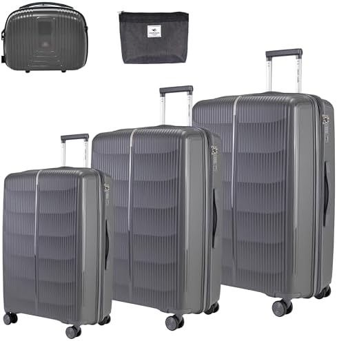 Pierre Cardin Unbreakable Luggage Set of 4, Expandable and Anti Theft Double Zipper Suitcase, 4 Double Smooth and Silent Wheels, TSA Approved Luggage for Travel (Grey)