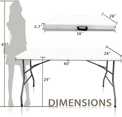 Camp Solutions Bi-Fold Plastic Folding Table, 5 FT Folding Table, Plastic Portable Tables for Dining Parties Card Picnic Camping, Granite White