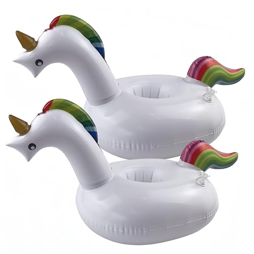 2 Pack Floating Drink Holder, Unicorn Drink Floaties for Pool,Floating Cup Holder for Pool Inflatable Drinking Holder Beer Floaties for Pool for Parties and Summer Pool Water Fun(White)-BIGMOUTH