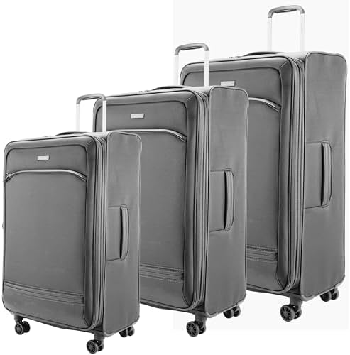 Pierre Cardin Luggage Softside Lightweight Suitcase for Travel, TSA Approved Lock, Anti Theft Double Zipper, Mercury Collection (D.Grey)