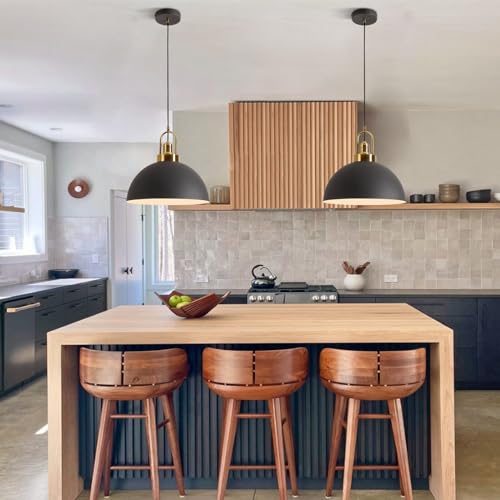 YHANFENGCY Vintage Industrial Matte Black painted shade, Matte Gold painted inside Iron Pendant Light, - Diameter 35 CM - Wire Length 200 CM