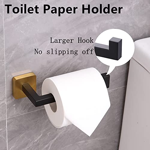 Ntipox 4 Pieces Black and Brushed Gold Bathroom Hardware Accessories Set,Stainless Steel Square 16" Hand Towel Bar Set Gold, Towel Rack Set Wall Mounted