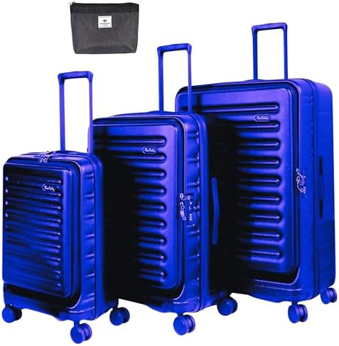 Pierre Cardin Front Zipper Luggage Lightweight Hardside Suitcase for Travel, TSA Approved, ANTI Theft Double Zipper (NAVY, Set of 3)
