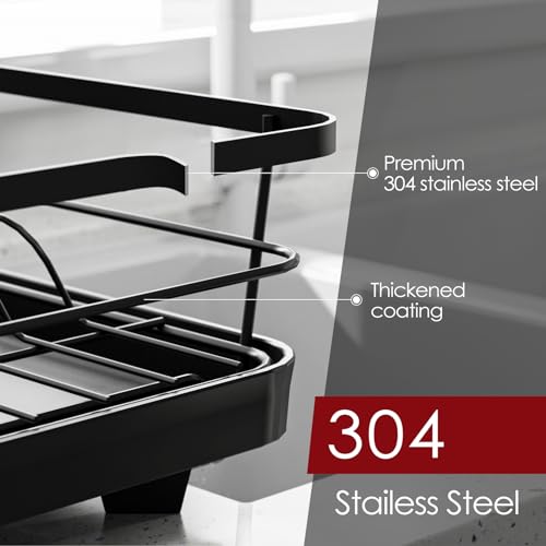 Sakugi Dish Drying Rack - Stainless Steel Dish Rack with Drainboard for Kitchen
