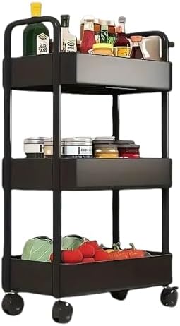 Prince horizon 3-5 Tier Rolling Utility Cart, Multifunctional Metal Frame Storage Cart for Office, Home, Kitchen, Bedroom, Bathroom, Laundry Room (Black, 27x44x64 CM)