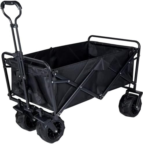 PRINCE Folding Wagon, Foldable Camping Cart, Heavy Duty Utility Beach Wagon Cart, Large Capacity Foldable Grocery Wagon for Garden Outdoor, Sports, Camping, Picnic (BT19108)