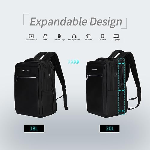 VERAGE 16 Inch Laptop Backpack Travel Anti Theft Durable Laptops Backpack with USB Charging Port,Water Resistant Business Bag for Women & Men, Black, One Size, Business Travel Work Laptop Backpack