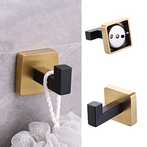 Ntipox 4 Pieces Black and Brushed Gold Bathroom Hardware Accessories Set,Stainless Steel Square 16" Hand Towel Bar Set Gold, Towel Rack Set Wall Mounted