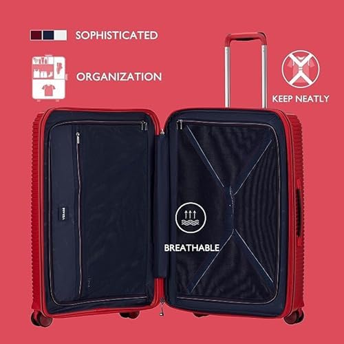 VERAGE Unbreakable Luggage Set of 3 TSA Approved Lock, Expandale Suitcase for Travel, Anti Theft Double Zipper (RED)