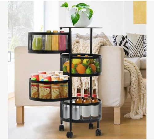 Prince horizone Multi-Layer Kitchen Storage Shelf, Rotatable Kitchen Fruit Vegetable Storage Basket, Storage Rack Floor Standing (Black, 30x30x60 CM)
