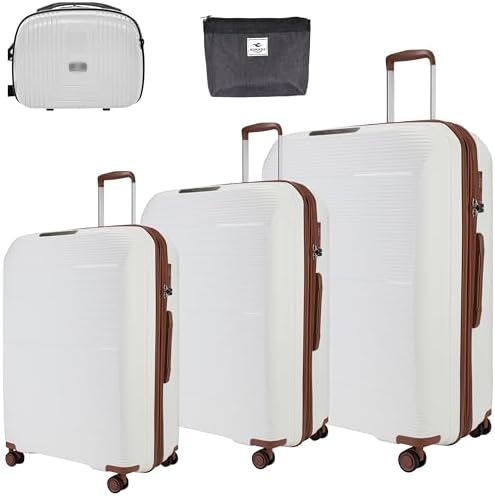 Pierre Cardin Unbreakable Luggage Set of 4, Anti Theft Double Zipper With TSA Approved Lock Suitcase for Travel, 4 Double Silent Wheels, Expandable Zipper for More Space, Unisex Suitcase (White)
