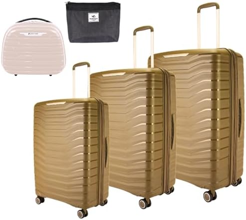 Pierre Cardin Unbreakable Luggage,Expandable Zipper,4 Spiner Whels, Set of 4 PCS (Champ)