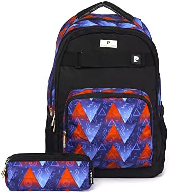 Pierre Cardin 2pcs Set Kids School Backpack with Pencil Case Dimensions: 47x34x15cm (PC23831- Black with Blue-Red Fiery Art)