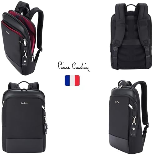 Pierre Cardin Unisex Professional Travel Laptop Backpack, Extensible Business Bag, Water Resistant College Backpack PB87071 Black