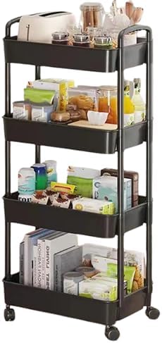 Prince horizon 3Tier Rolling Cart, Storage Craft Art Cart Trolley Organizer Serving Cart Easy Assembly for Office, Bathroom, Kitchen, Kids' Room, Classroom (Black, 41x29x107 CM)