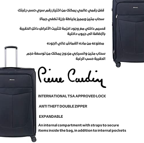 Pierre Cardin Luggage Premium Softside Material Suitcase for Travel and Business, TSA Approved, ANTI Theft Double Zipper, Uster Collection (Set of 3, Black)