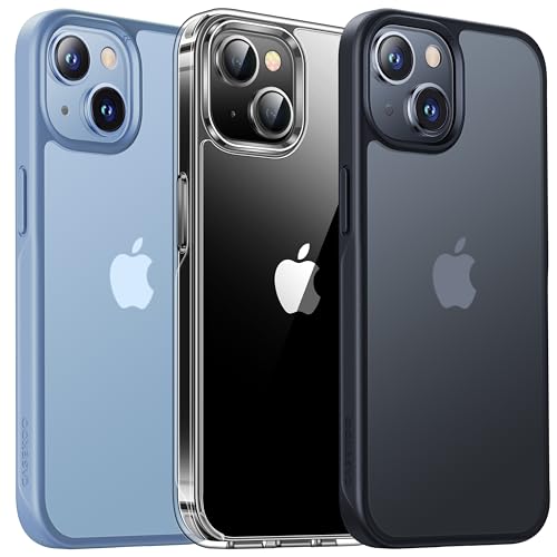 جراب CASEKOO مقاوم للصدمات لهاتف iPhone 14 Plus/15 Plus [حماية من السقوط العسكري حتى 10 أقدام] [مضاد للانزلاق ومريح في الإمساك] غطاء هاتف شفاف واقٍ رفيع ومضاد لبصمات الأصابع مقاس 6.7 بوصة، أسود غير لامع