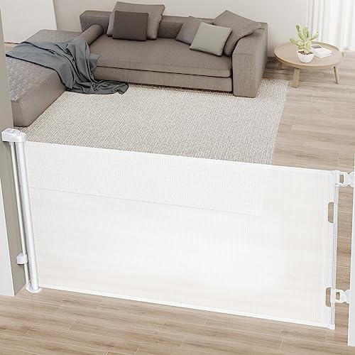 In/Outdoor Baby Safety Retractable Gate,White 33" Tall, Extends up to 55'' Wide