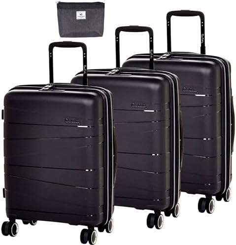 Pierre Cardin UNBREAKABLE Luggage Zurich Collection Suitcase For Travel, TSA Approved Lock, ANTI Theft Double Zipper luggage (Set of 3, Black)