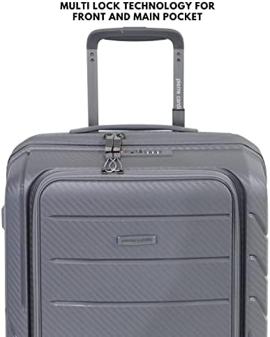 Pierre cardin 20 Inch laptop trolley bag Strong shell Front Pocket with Laptop Compartment rolling laptop bag for business and Travel (Grey)
