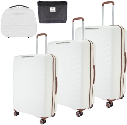 Pierre Cardin Unbreakable Luggage,Expandable Zipper,4 Spiner Whels, Set of 4 PCS (White)