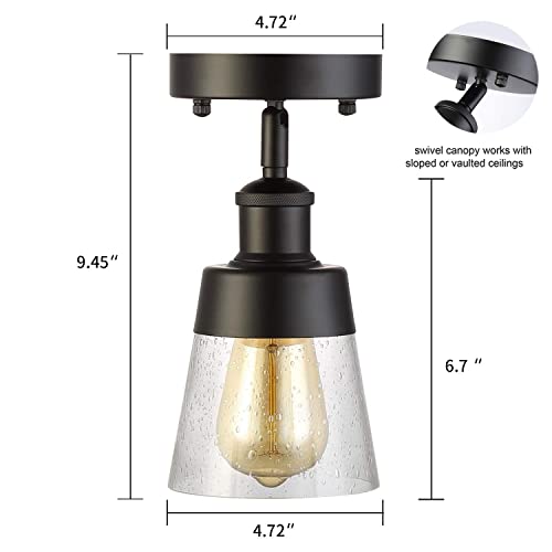 Fivess Lighting Industrial Glass Semi Flush Mount Ceiling Light, Black, 24 x 12 x 12 cm