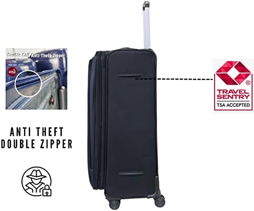 Pierre Cardin Luggage Premium Softside Material Suitcase for Travel and Business, TSA Approved, ANTI Theft Double Zipper, Uster Collection (Set of 3, Black)