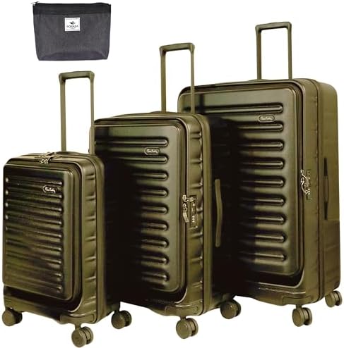 Pierre Cardin Front Zipper Luggage Lightweight Hardside Suitcase for Travel, TSA Approved, ANTI Theft Double Zipper (TERA COTTON, Set of 3)