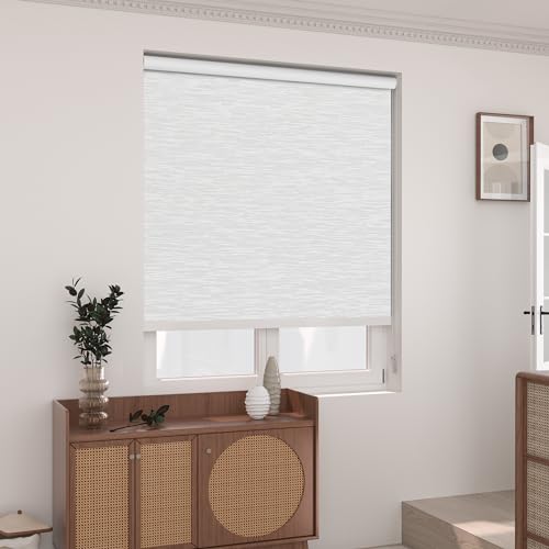 Grandekor Blackout Roller Shades for Indoor Windows, Jacquard Fabrics Roller Blinds, UV Protections Easy Install Room Darkening Window Blinds for Home, Office, White, 30" W x 72" H