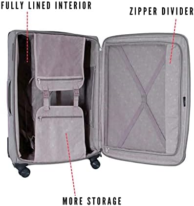 Pierre Cardin Lightweight Luggage TSA Approved Suitcase for Travel, ANTI Theft Double Zipper, 4 Double Wheels, Gallen Collection (Set of 3, Grey)