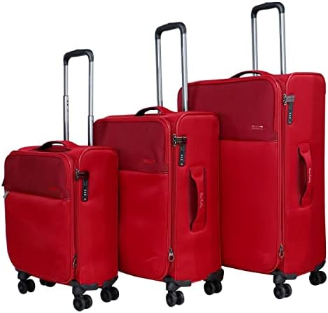 Pierre Cardin Luggage Softside Lightweight Suitcase for Travel, TSA Approved Lock, Anti Theft Double Zipper, Mercury Collection (Set of 3, Red)