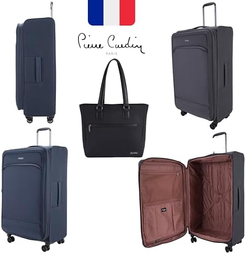Pierre Cardin Softside Luggage Set of 5 Ultra Light Weight 4 Wheels TSA Approved (NAVY)